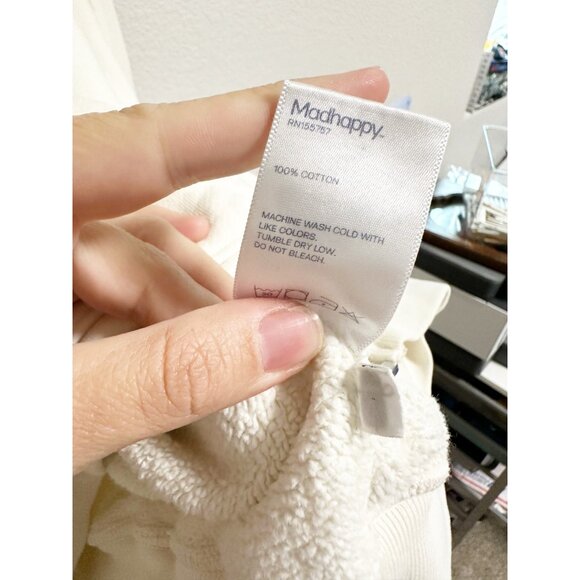 Madhappy Mens Classics Zip Up Hoodie In Cotton Fleece Relaxed Fit Neutral Large - Picture 7 of 10